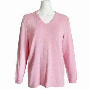 St. John Sport Sweater Pullover V-Neck Pink Knit Long Sleeve Vintage 90s